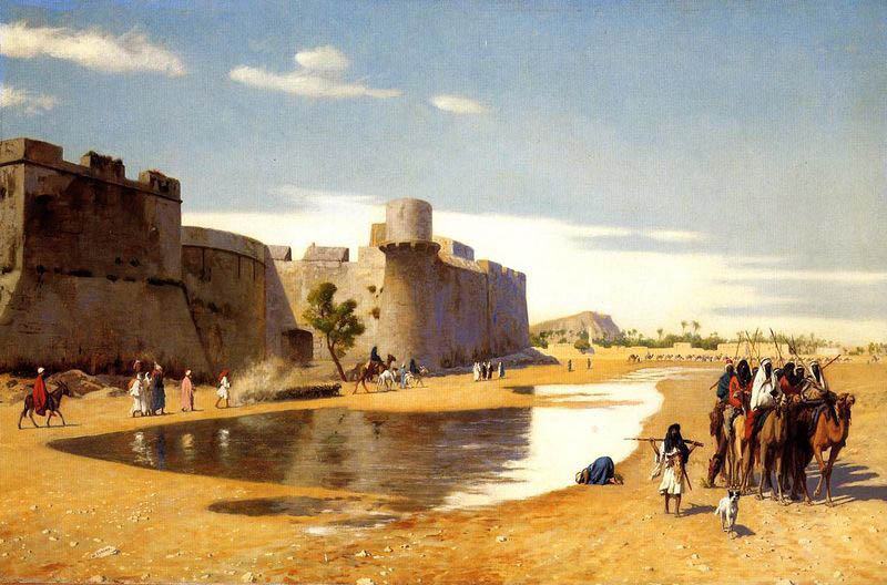 Jean-Leon Gerome An Arab Caravan outside a Fortified Town, Egypt
